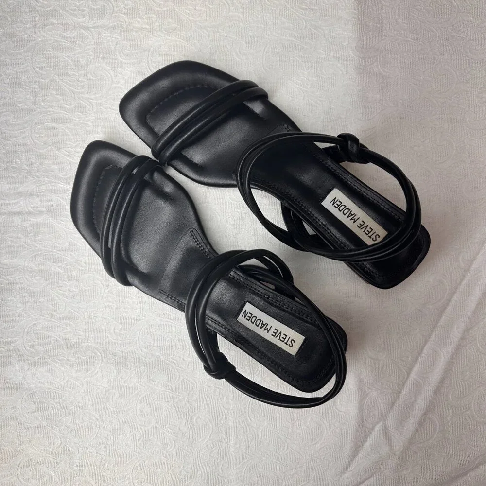 Steve Madden Black Hattie Sandals | 7.5 | Slingback Kitten Heels | Office Siren - Picture 5 of 9